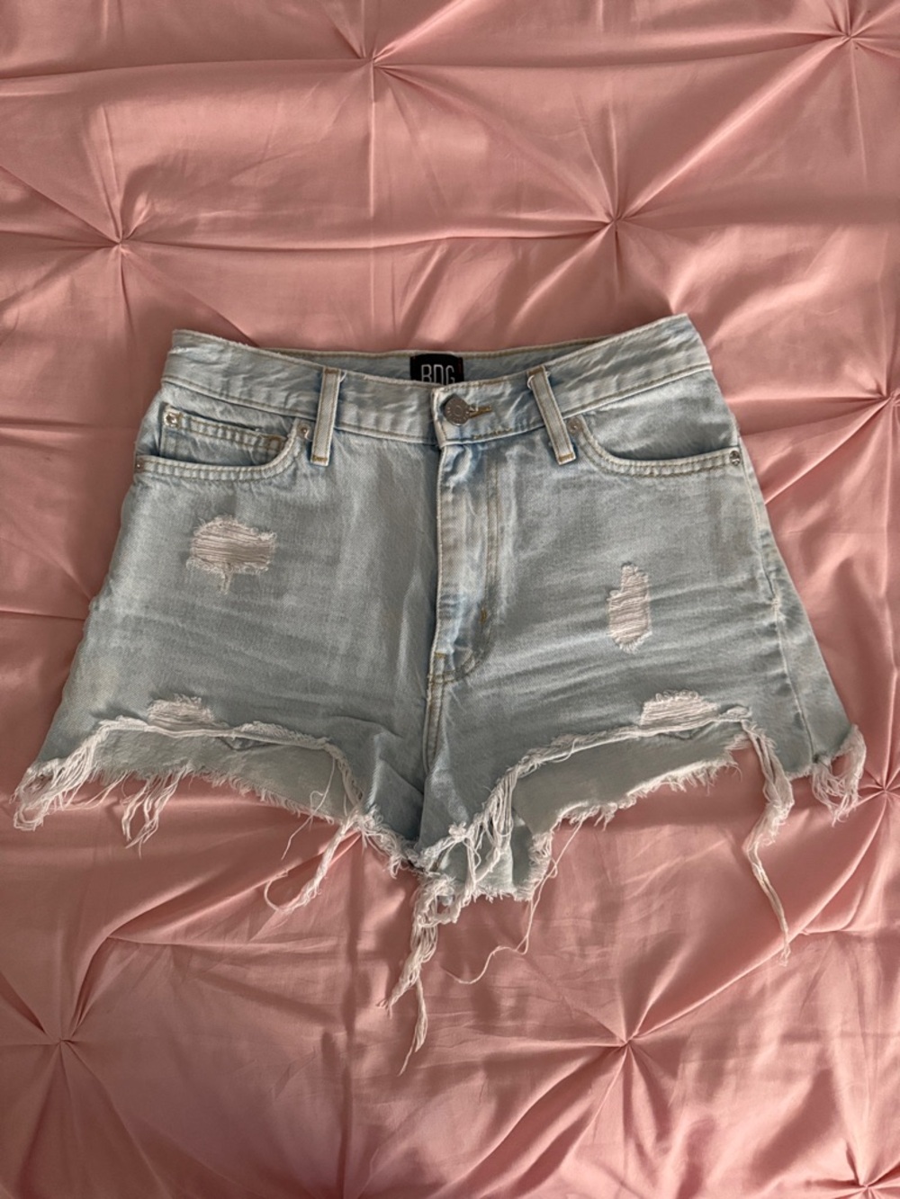 BDG Light Blue Distressed High-Rise Denim Shorts
